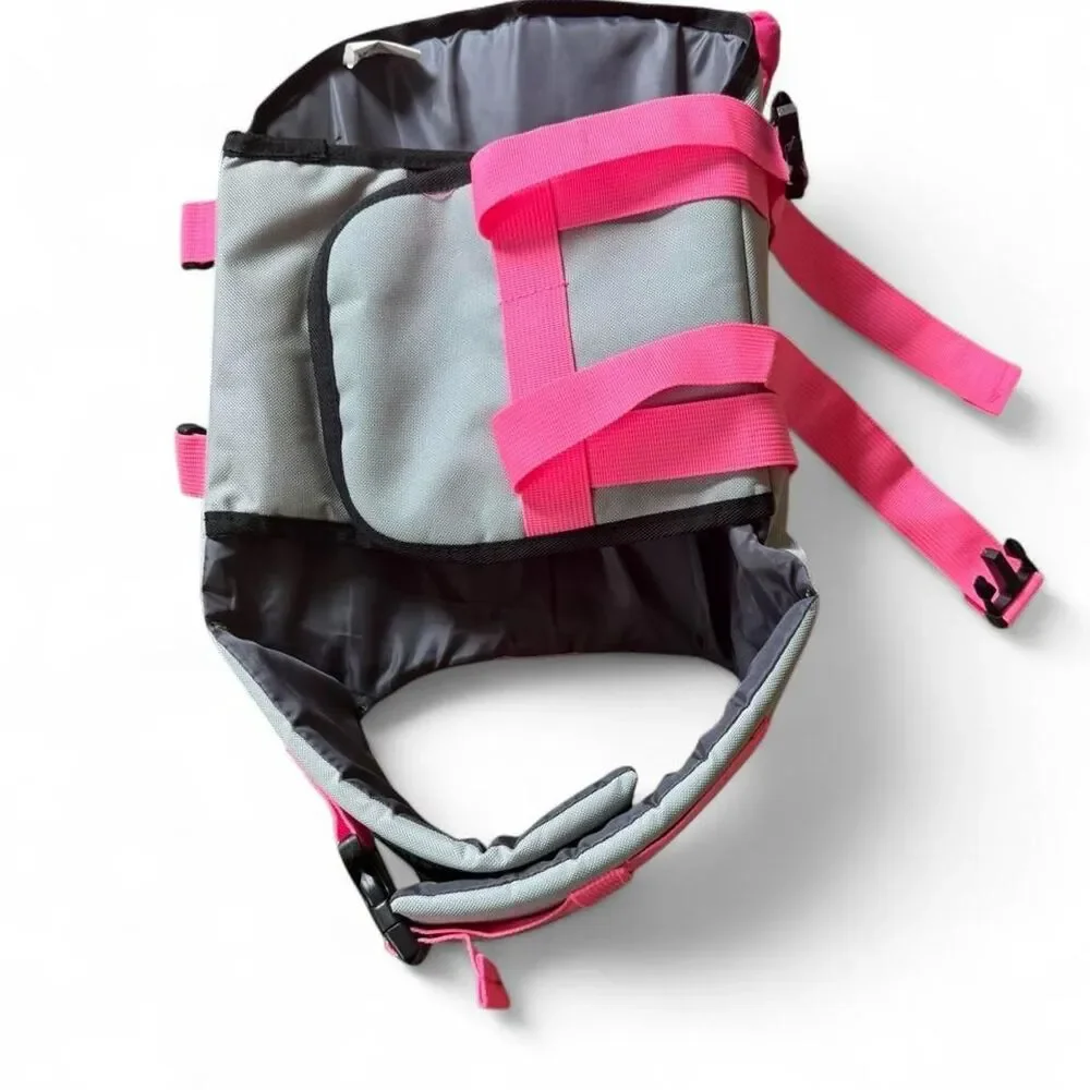 Shark Fin Dog Life Jacket Pink Gray Adjustable Pet Flotation Vest L